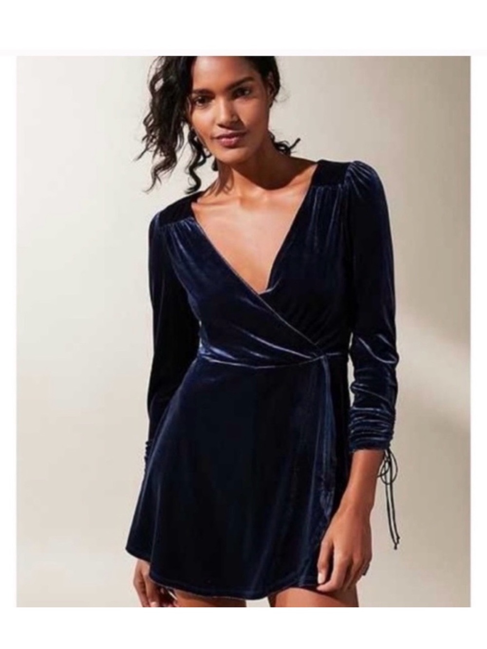 Urban Outfitters Navy Velvet Wrap Romper Long Sleeve Size Small